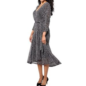 New Susan Graver Animal Print Mesh Midi Wrap Dress Grey Black Size Medium